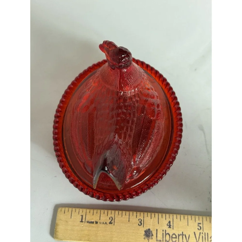 Westmoreland Ruby Red Amberina GLOWS Glass Hen On Nest Marked Twice Excellent